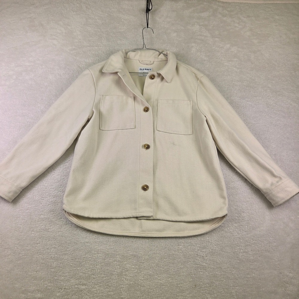 Old Navy Girls Cream Herringbone Button Down Shacket Jacket XL 14-16